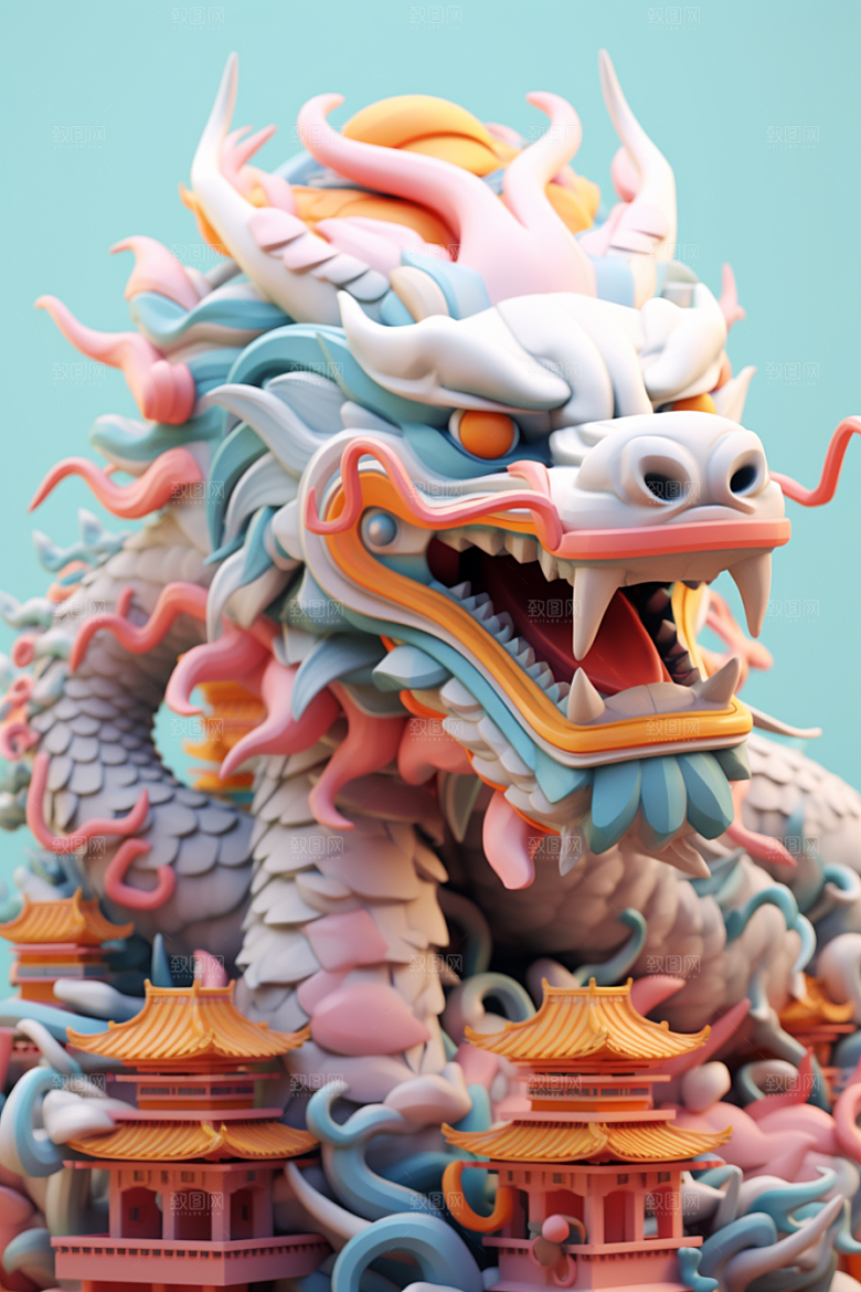 蟠龙建筑3D中国风模型