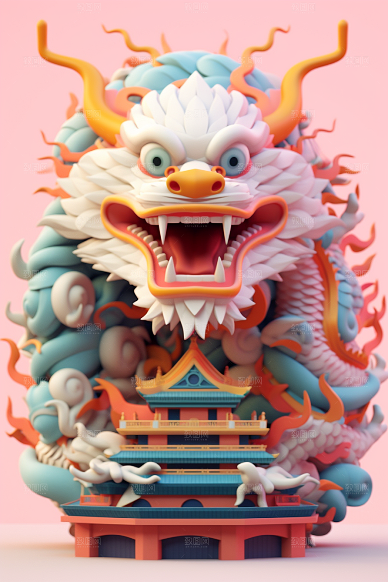 蟠龙建筑C4D高清模型