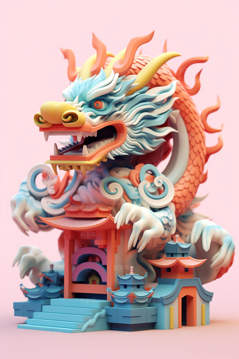 蟠龙建筑C4D中国风模型
