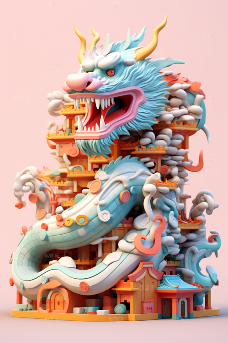 蟠龙建筑中国传统幻想模型