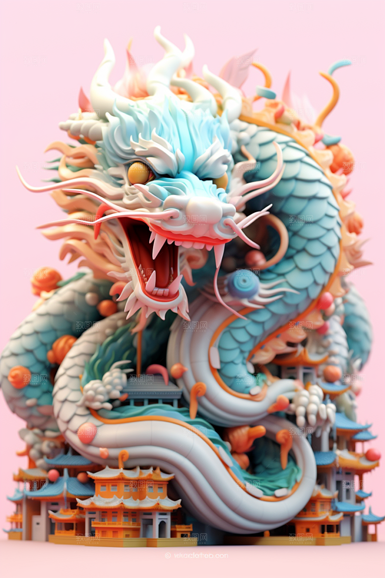 蟠龙建筑高清C4D模型