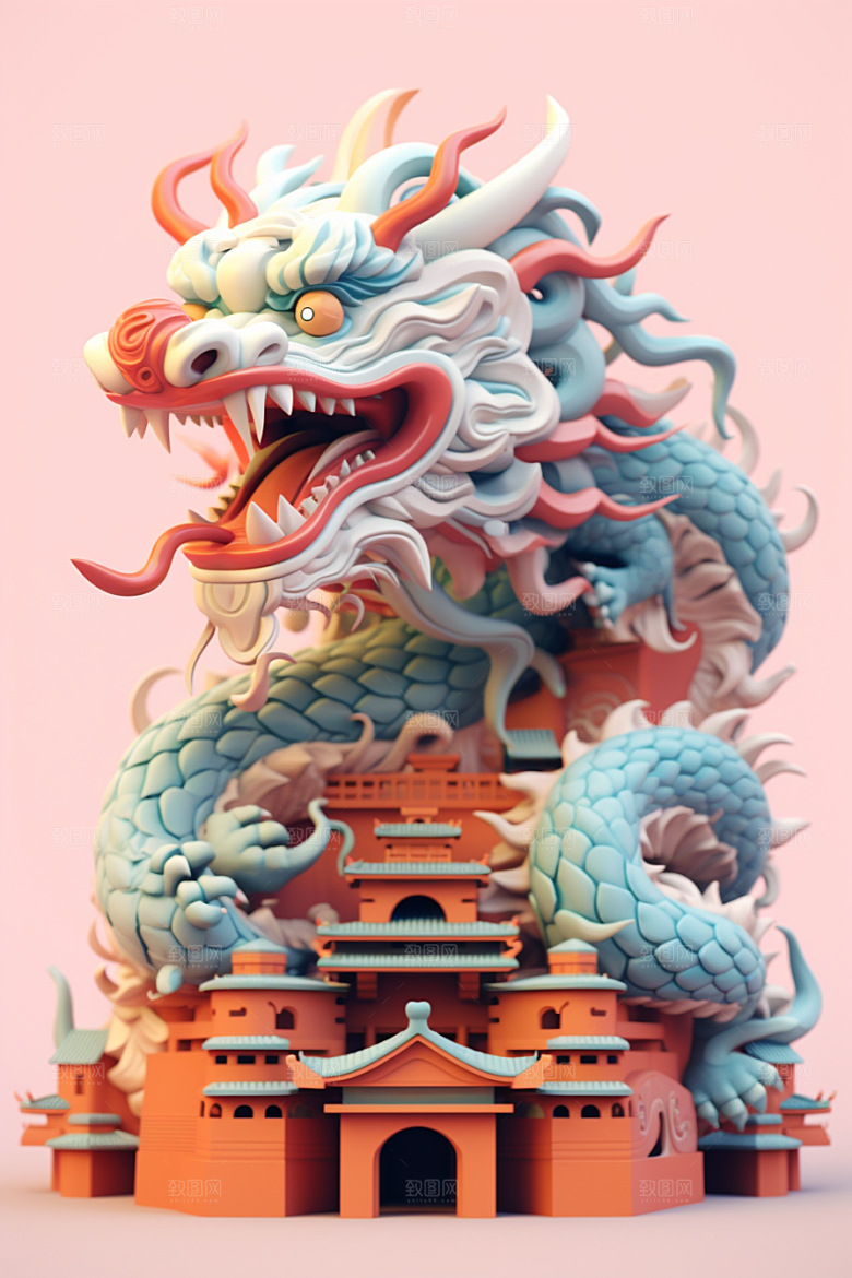 蟠龙建筑中国传统幻想模型
