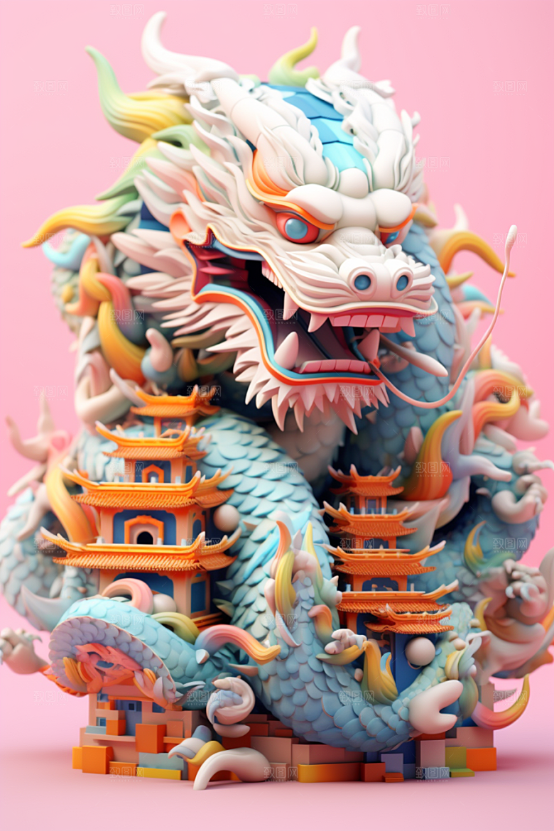 蟠龙建筑盘龙C4D模型