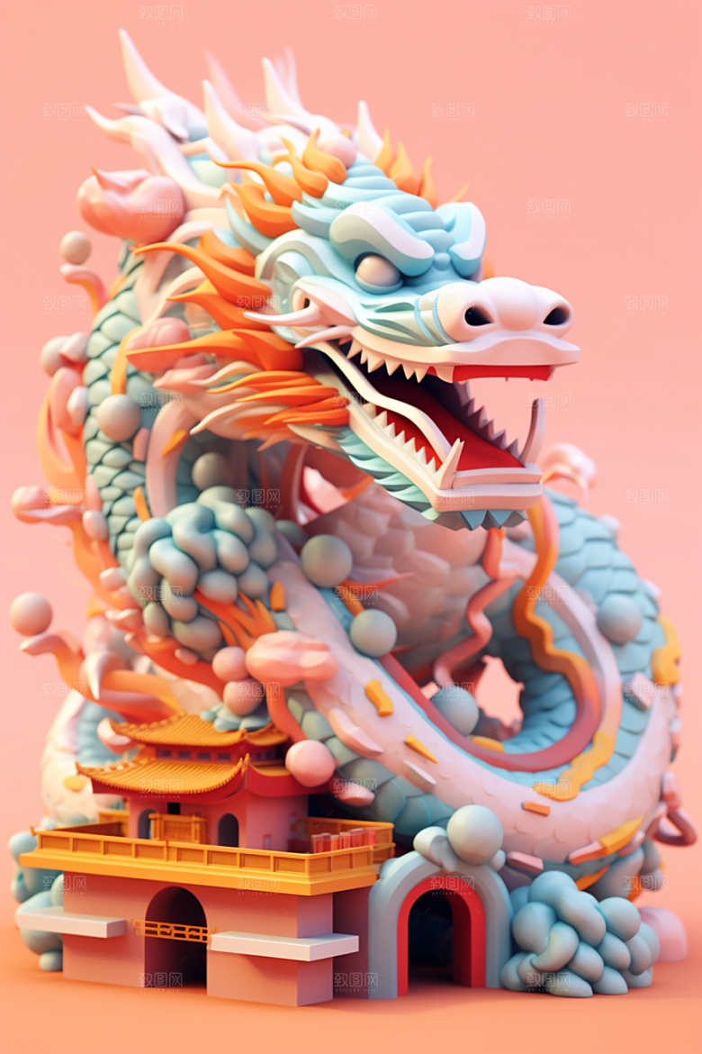 蟠龙建筑立体幻想模型
