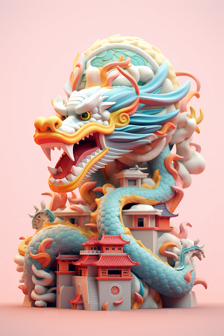 蟠龙建筑3D中国风模型