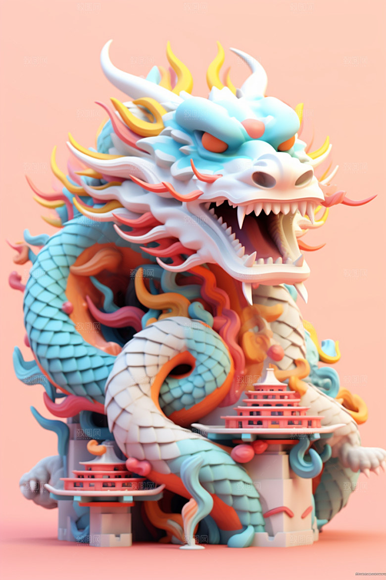 蟠龙建筑中国传统C4D模型