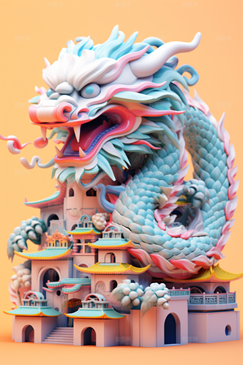蟠龙建筑中国风C4D模型