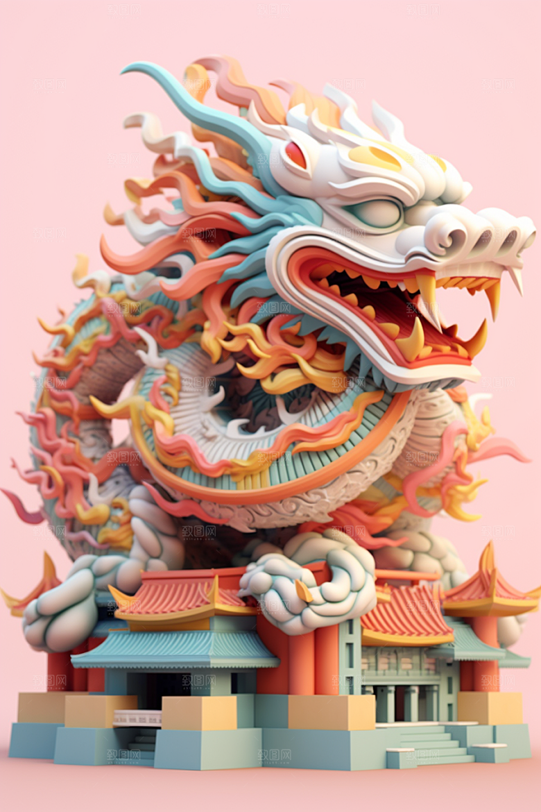 蟠龙建筑C4D盘龙模型