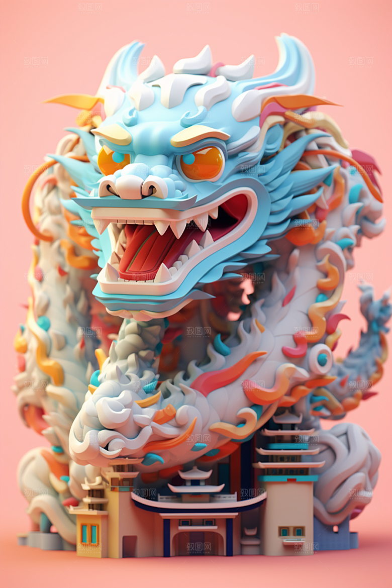 蟠龙建筑C4D中国风模型