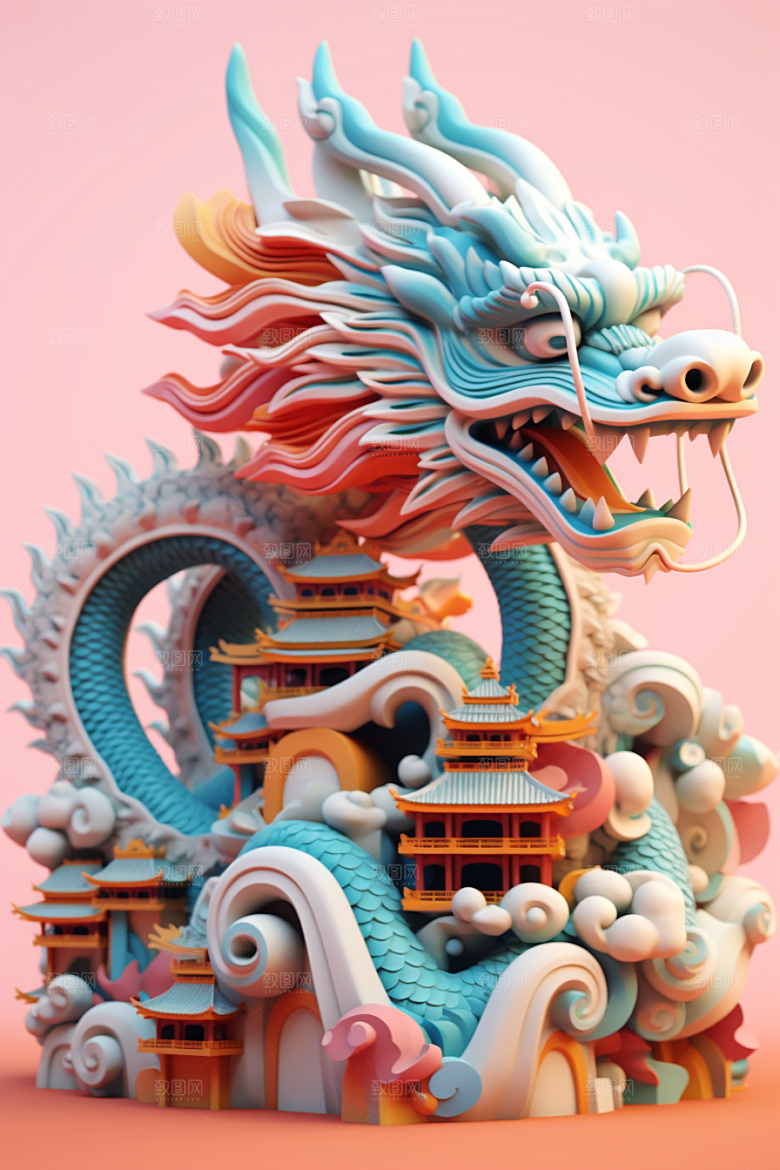 蟠龙建筑幻想立体模型