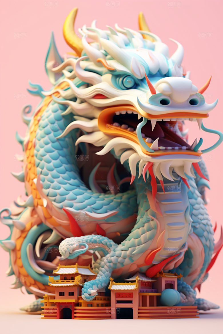 蟠龙建筑C4D中国传统模型