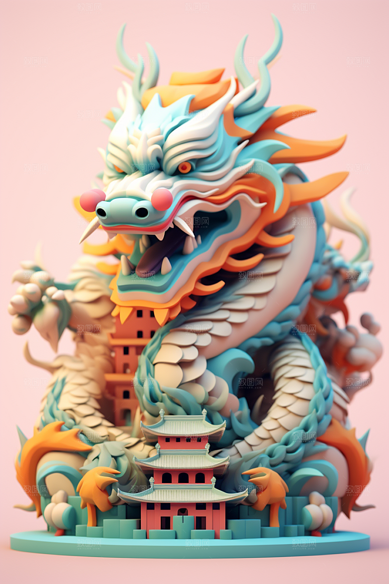 蟠龙建筑中国风C4D模型
