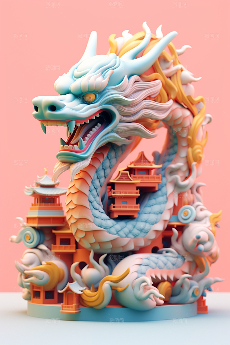 蟠龙建筑幻想C4D模型