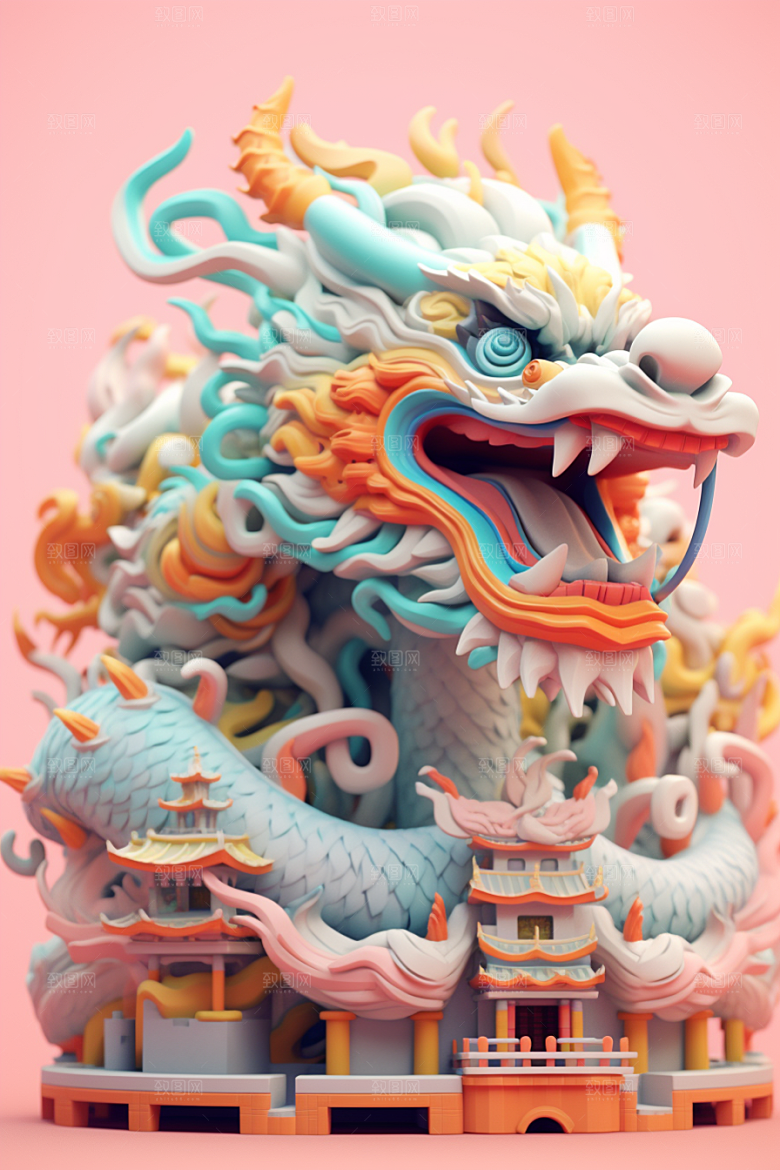 蟠龙建筑卡通C4D模型