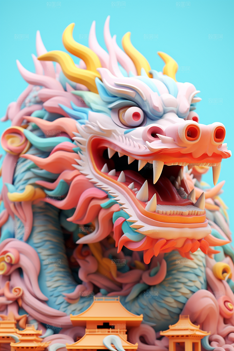 蟠龙建筑C4D盘龙模型