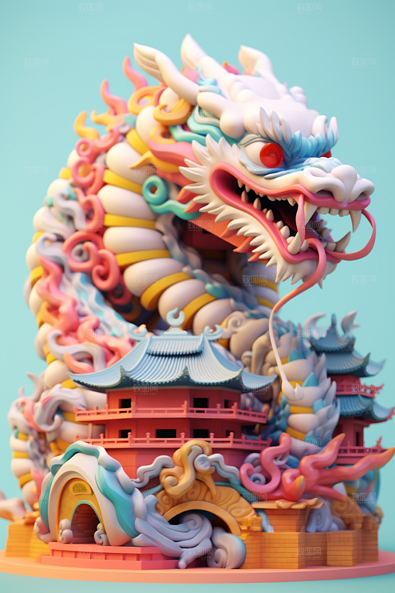 蟠龙建筑龙形象C4D模型