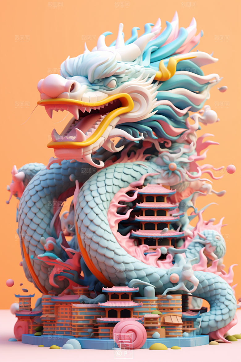 蟠龙建筑中国传统幻想模型