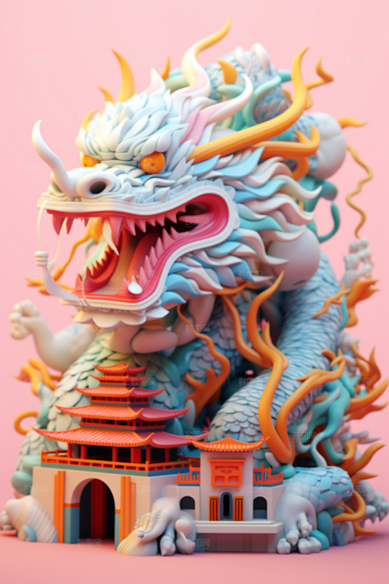 蟠龙建筑中国风C4D模型