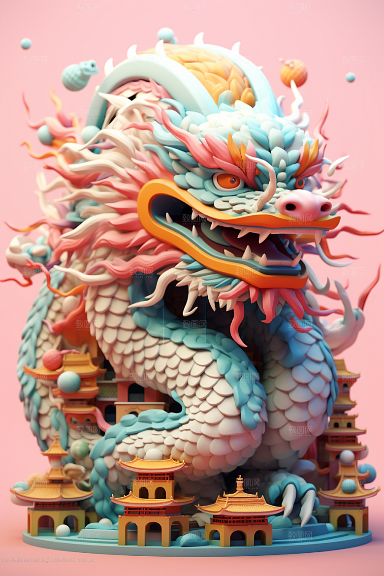 蟠龙建筑高清C4D模型