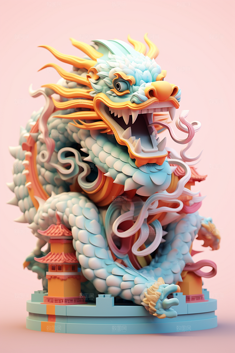 蟠龙建筑中国传统C4D模型