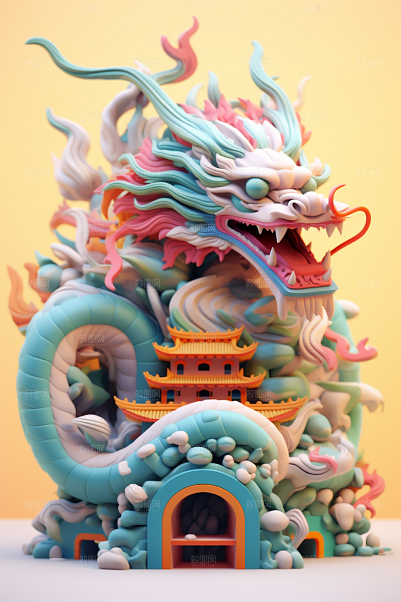蟠龙建筑C4D3D模型