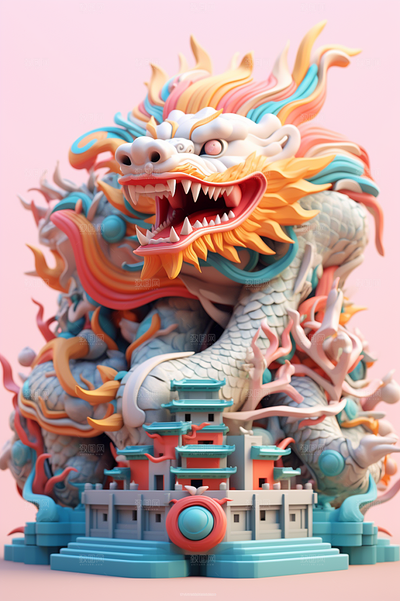蟠龙建筑3D幻想模型