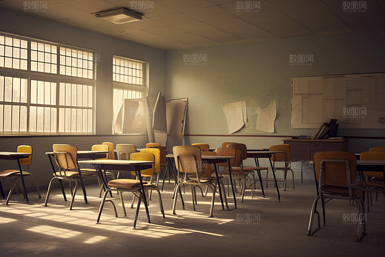 教室课桌椅课堂学校素材