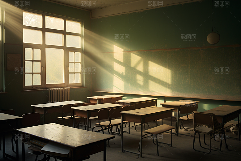 教室课桌椅上课学习素材