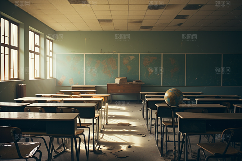 教室课桌椅学习学校素材