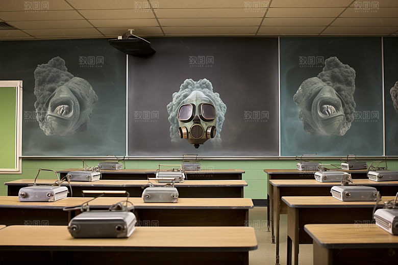 教室课桌椅上课教学素材