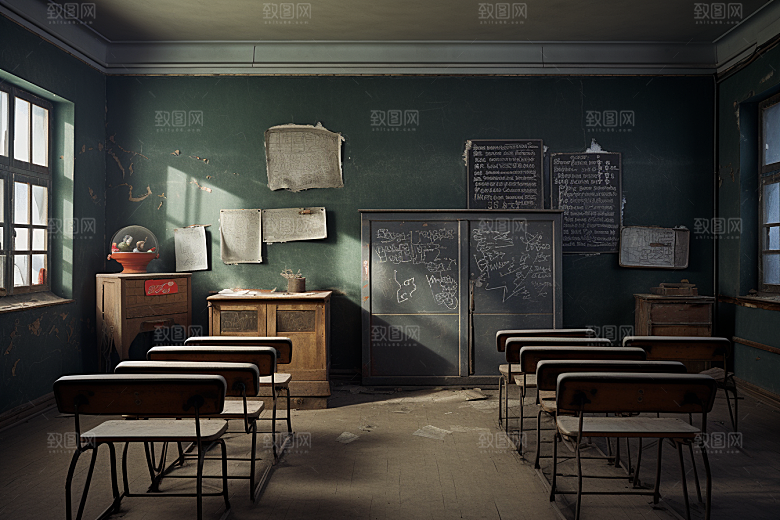 教室课桌椅教学开学季素材