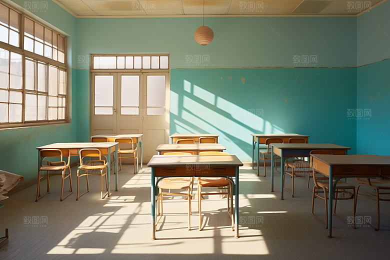 教室课桌椅培训学校素材