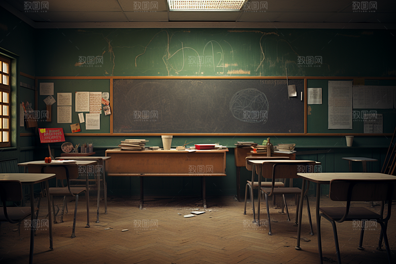 教室课桌椅上课教学素材