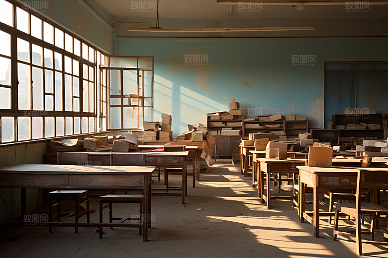 教室课桌椅学校学习素材