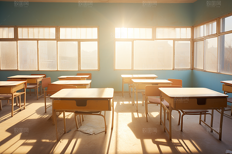 教室课桌椅学校课堂素材