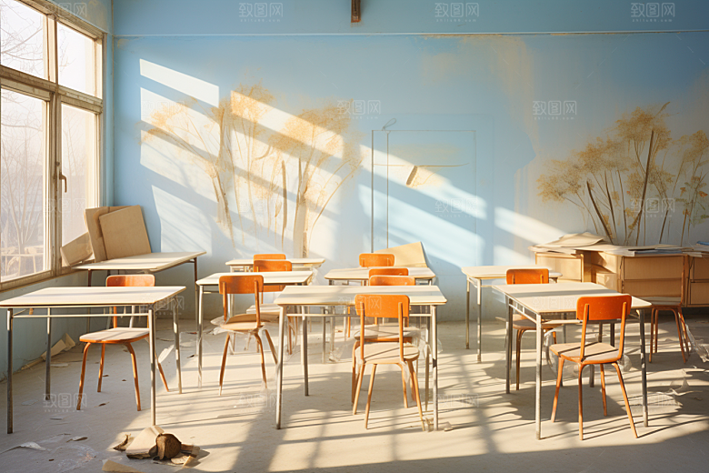 教室课桌椅学习开学季素材