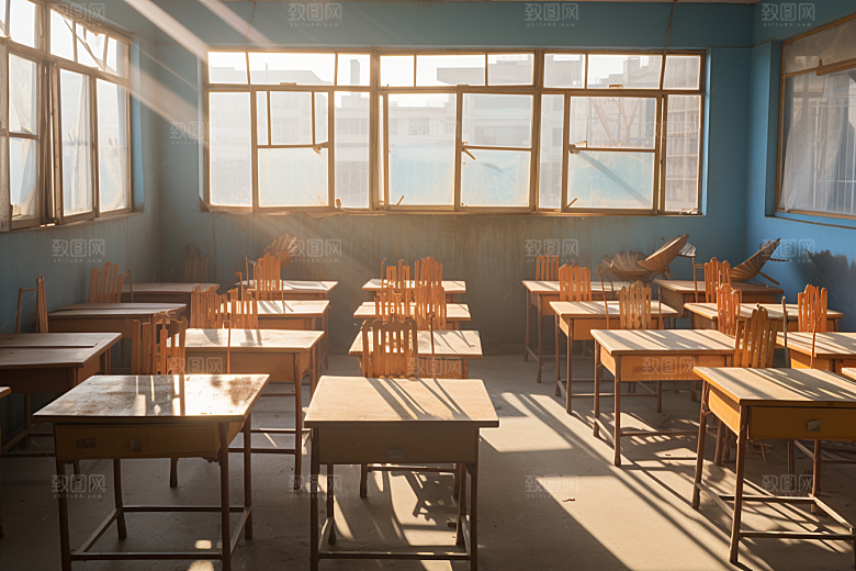教室课桌椅教学开学季素材