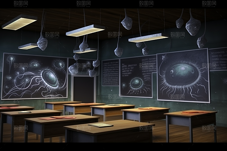 教室课桌椅学校学习素材