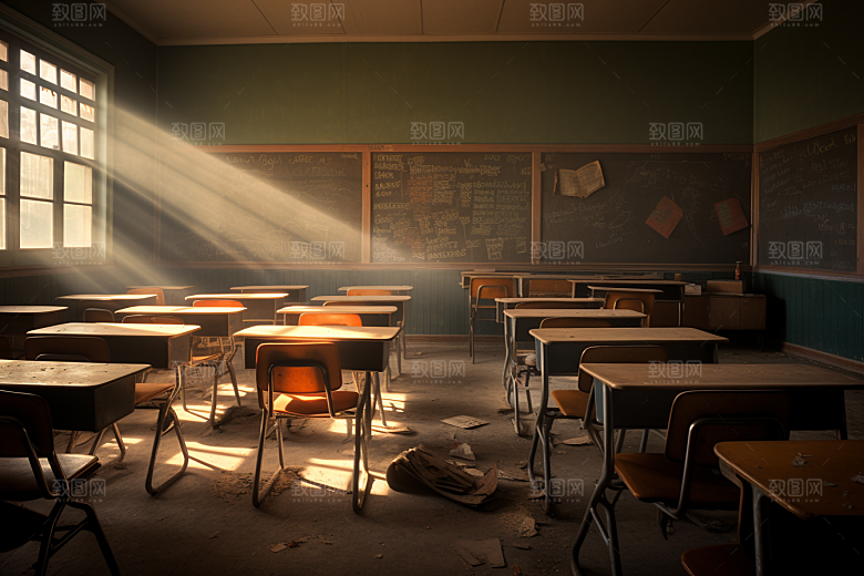 教室课桌椅学校教学素材