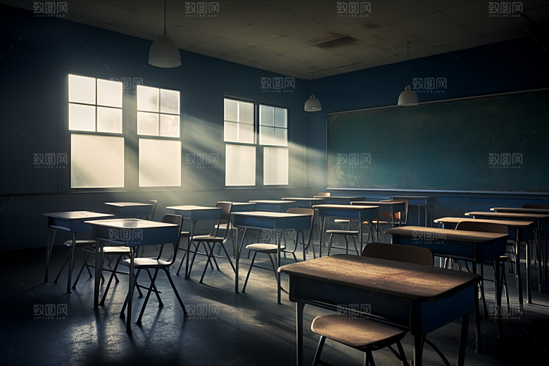 教室课桌椅学习学校素材