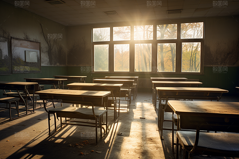 教室课桌椅学校上课素材