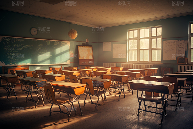 教室课桌椅学校课堂素材