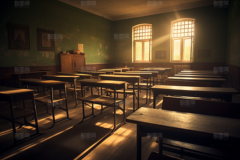 教室课桌椅开学季上课素材