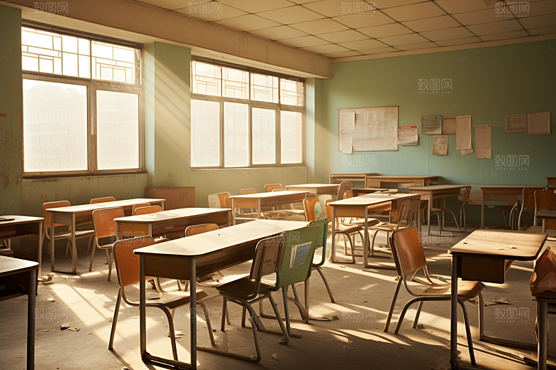 教室课桌椅教学学校素材