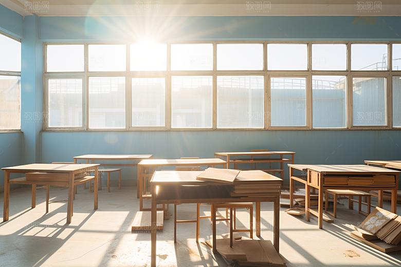 教室课桌椅上课教学素材