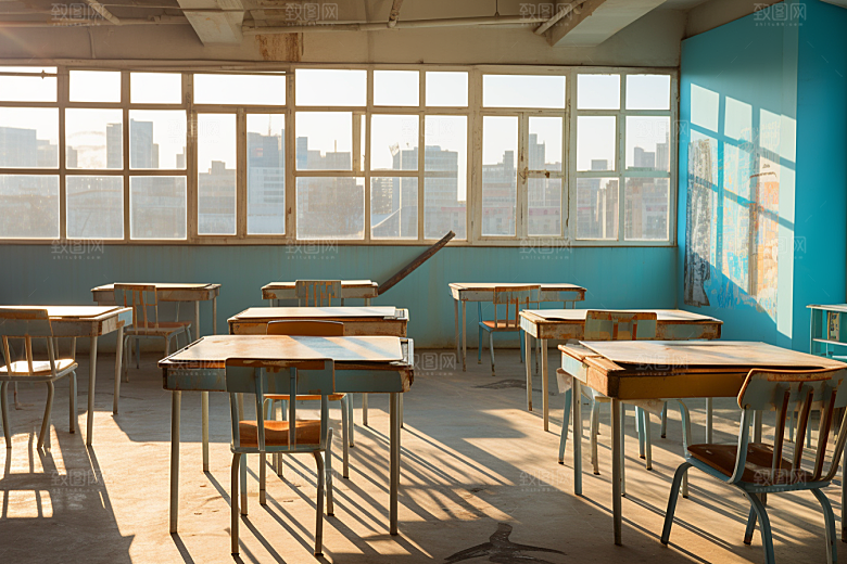 教室课桌椅课堂学校素材