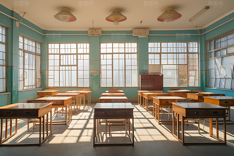 教室课桌椅教学学校素材