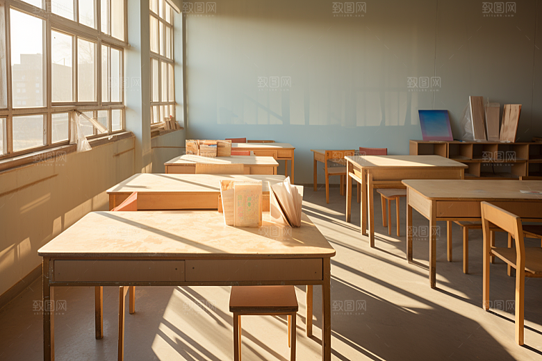 教室课桌椅开学季课堂素材