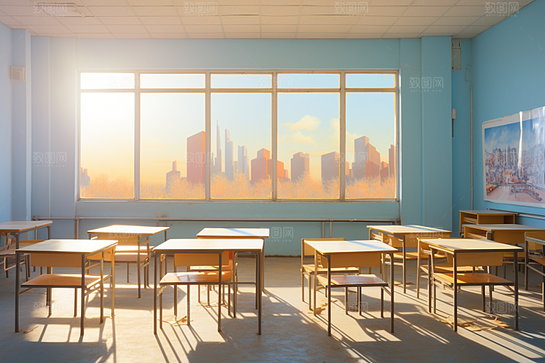 教室课桌椅课堂学校素材