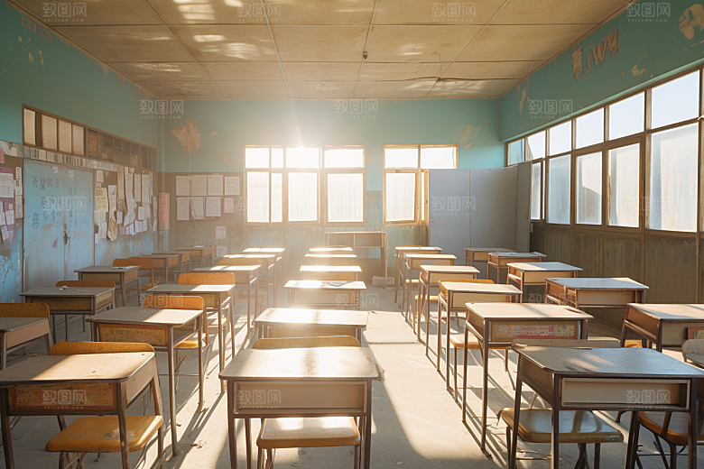 教室课桌椅培训学校素材